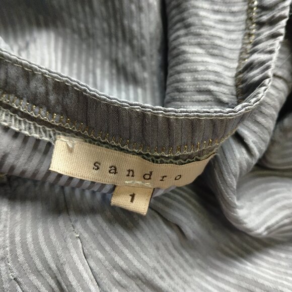 Sandro Size 1 Short Sleeve Gray Tie Waist Puff Sleeve 100% Silk Mini Dress - Picture 2 of 7